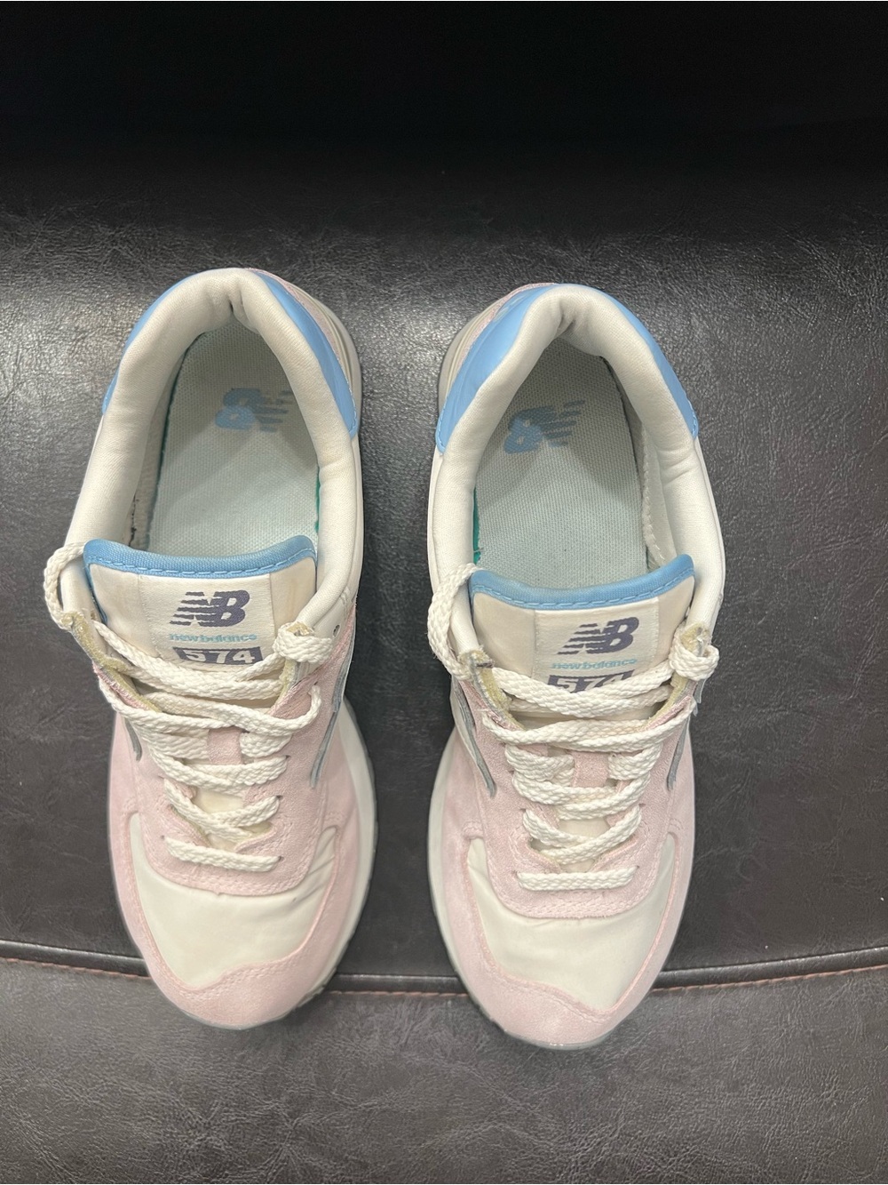 New Balance 574 Low Top Lace-Up Suede Stone Pink Blue Haze WL574QC - Picture 3 of 11